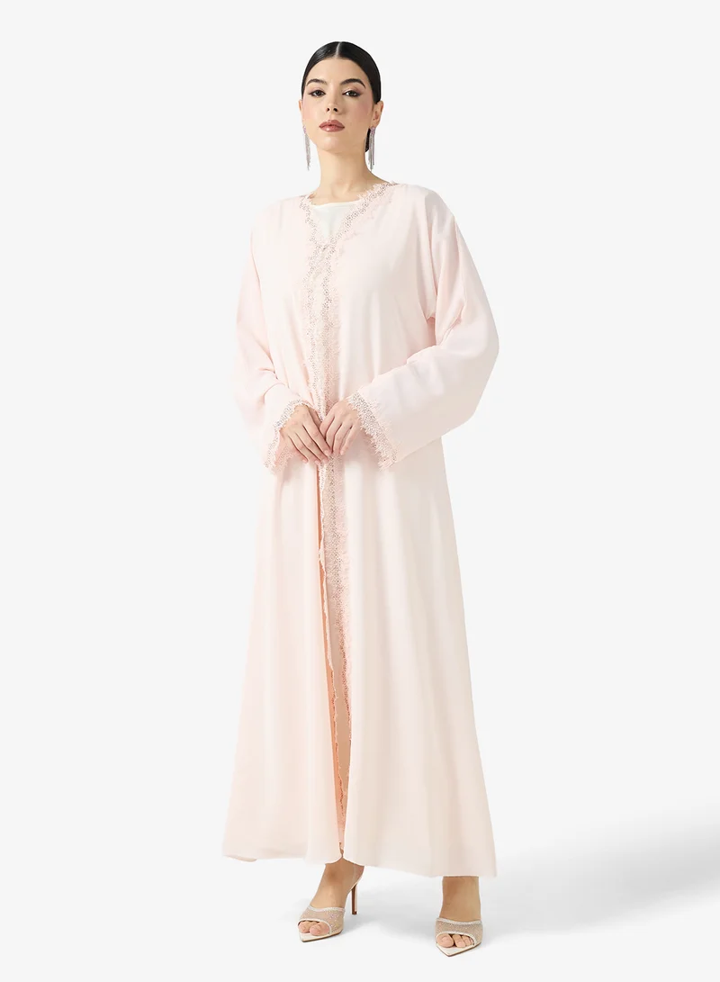 hayas closet  Lace detail Abaya With Sheila for Women | Best Price UAE